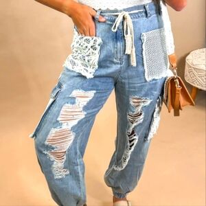 POL Carefree Blue Denim Joggers. NWOT SZ S